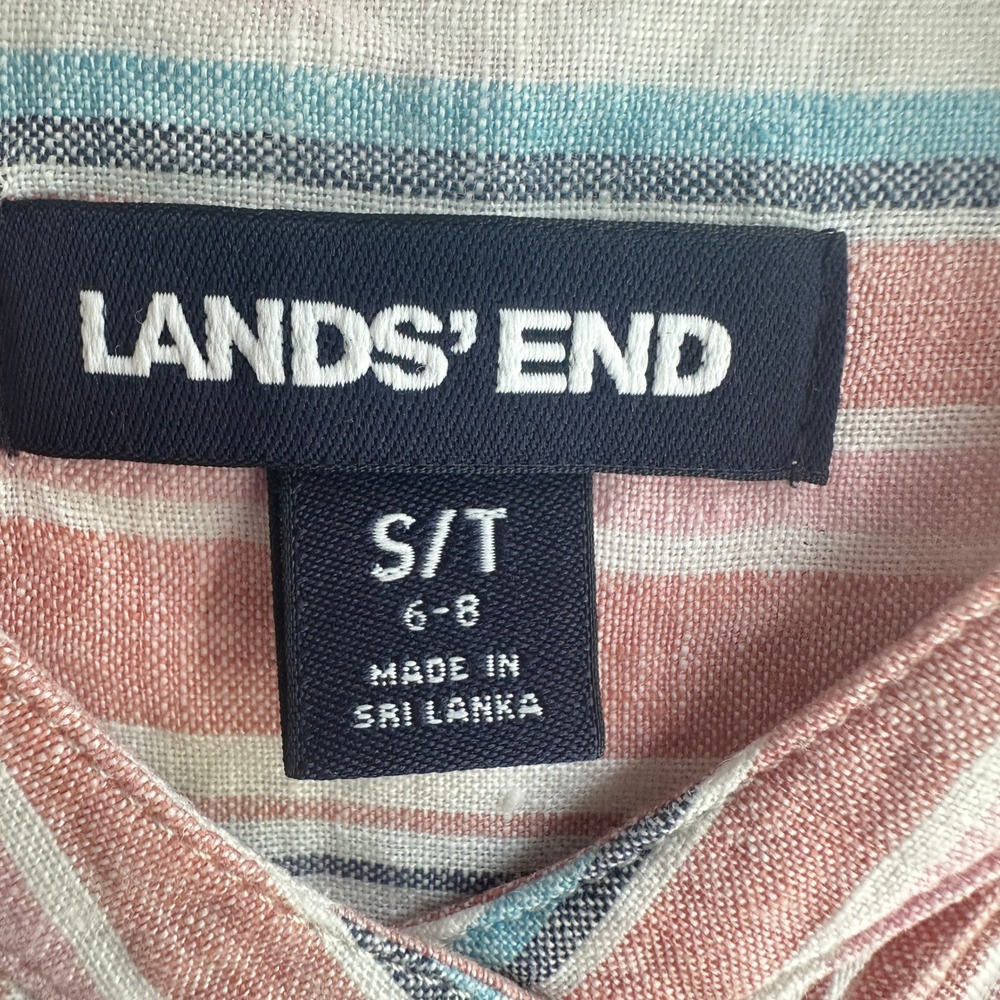 Lands' End‎  Linen Shirt Button Down Striped Pink S/T Classic Business Metallic - Picture 3 of 12